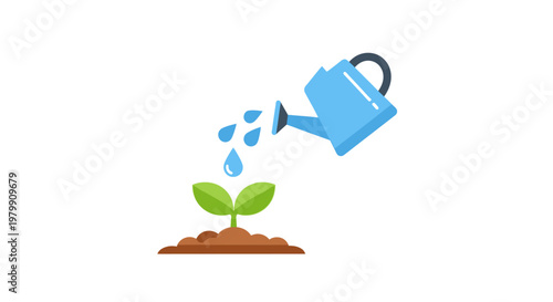 Watering Can Pouring on Small Plant.