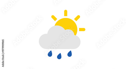 Weather forecast icon with sun rain.