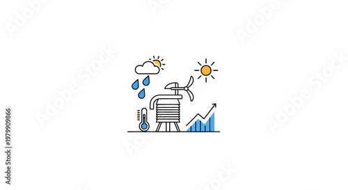 Weather forecast icon with rain sun.