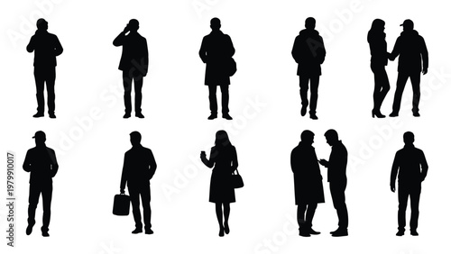 A collection of silhouetted figures showcasing diverse poses and attire suggesting a crowd or group of people high quality professional detailed