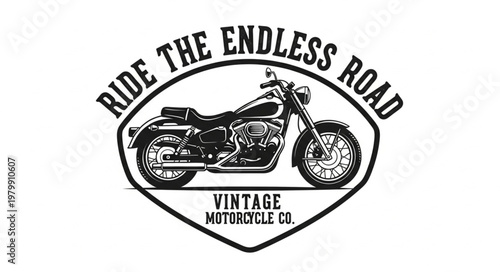 Vintage Motorcycle Emblem with Ride the Endless Road Text.