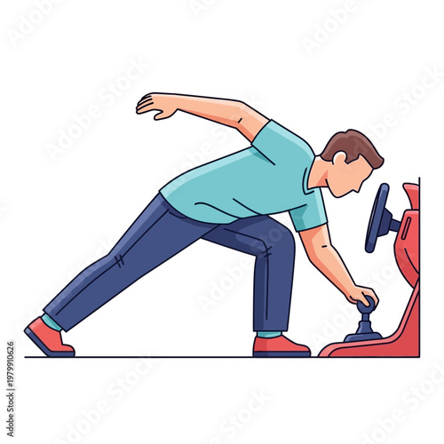 Gamer playing racing simulator game with joystick and steering wheel