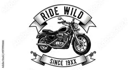 Vintage Motorcycle Emblem with Ride Wild Text.