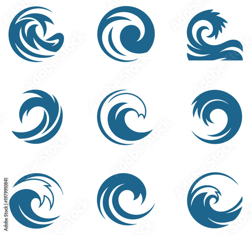 Ocean Wave Icons Water Symbol Sea Motion Fluid Dynamics Blue Marine Design Vector Illustration Design Isolated Background