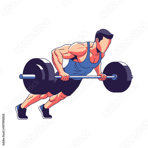 Muscular man doing barbell rows exercise, fitness, weightlifting, workout