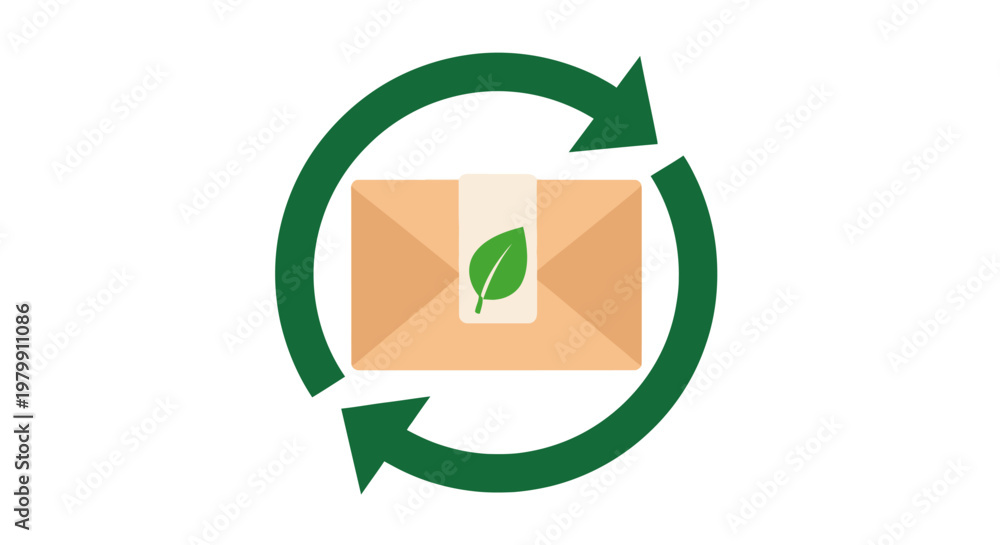 Obraz premium Recycling envelope with green leaf.