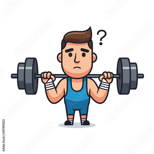 Confused Man Lifting Heavy Barbell, Fitness Doubt, Gym Workout Question Mark