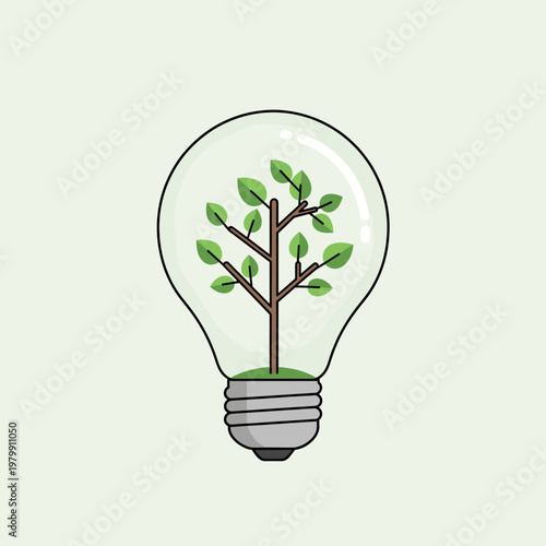 A light bulb containing a small green tree, symbolizing eco-friendly ideas and sustainable growth.