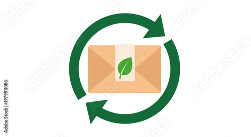 Recycling envelope with green leaf.