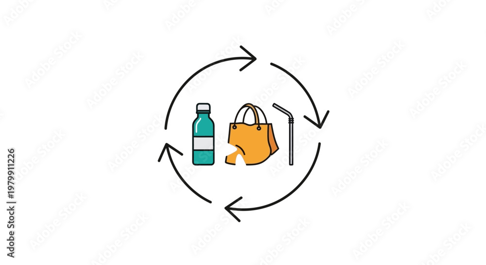 Obraz premium Recycling symbol with plastic bottle bag.