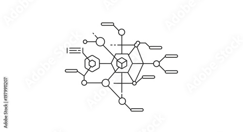 Hexagonal network nodes connected digital schematic diagram.