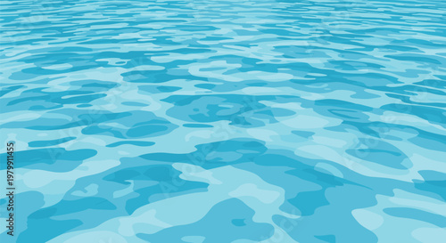 Clear blue ocean or swimming pool water surface with gentle ripples and sunlight reflections for summer background.