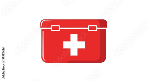 Red First Aid Kit Box Icon.