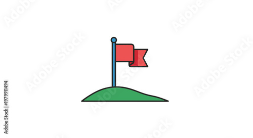 Red flag on a green hill.