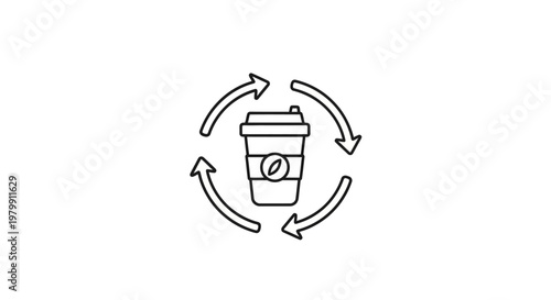 Recyclable coffee cup with arrows.