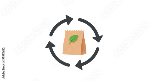 Recyclable paper bag with leaf symbol.