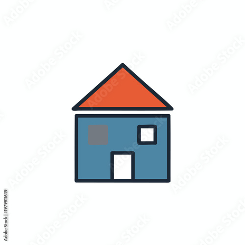 Cute and Simple Illustration of a House with a Red Roof and Blue Walls