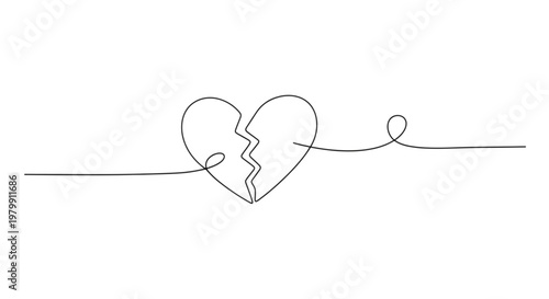 High Quality Black Continuous Line Healing Broken Heart – Minimal Emotional Recovery Illustration