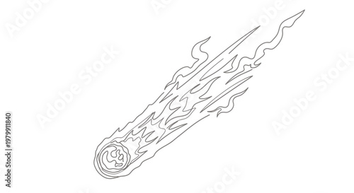 Fiery Meteoroid Streak Through Space - Outline Illustration