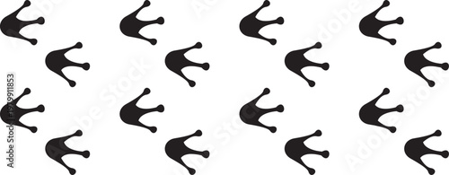 Black Frog Footprint Seamless Border and Walking Path Set. Minimalist Amphibian Toad Footprint Vector Outlines for Wildlife Education, Nature Branding, and Pet Stationery.