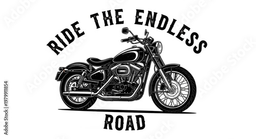 Vintage Motorcycle Ride the Endless Road Illustration.