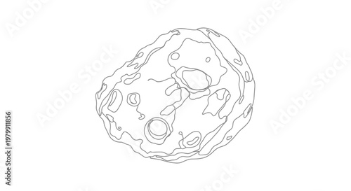 Irregular Asteroid Outline Drawing Isolated on White Background