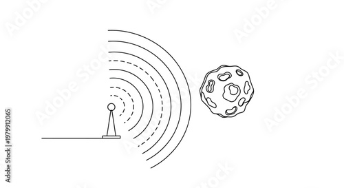 Radio Tower Emitting Waves Towards Asteroid, Space Communication Concept