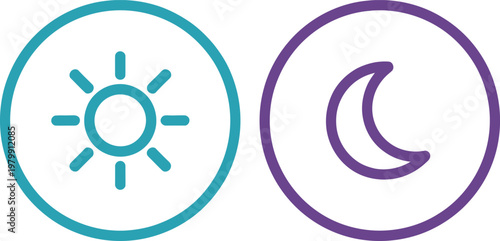 Minimalist sun and crescent moon icons represent the daily cycle of day and night weather settings