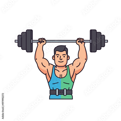 Muscular man lifting heavy barbell overhead, fitness and weightlifting concept
