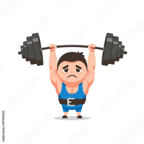 Sad Muscular Man Struggling to Lift Heavy Barbell Weight