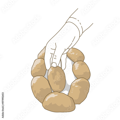 a hand holding a bread dough in a circle. Hand holding dough for make a delicious cake