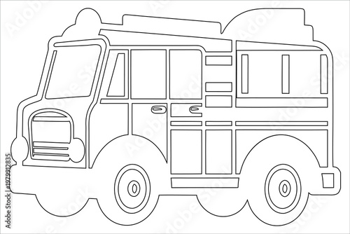 A classic illustration of an old-fashioned fire truck with ladder compartment