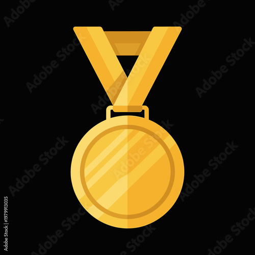 A shiny gold medal with a yellow ribbon, symbolizing achievement and victory, against a dark background.