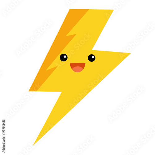 Smiling Yellow Lightning Bolt, Cartoon Electric Icon, Vector Emoticon, Cheerful Weather Symbol