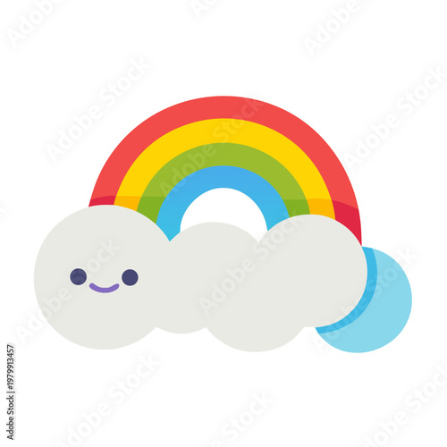 Colorful rainbow, smiling cloud, cartoon weather icon, vector illustration
