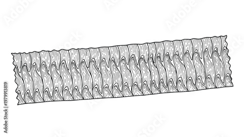 Intricate and detailed black and white line drawing depicting the rich texture of shirring or smocking fabric, highlighting its unique gathered design.