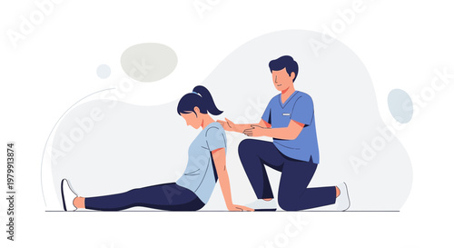 Physical therapist assisting patient with stretching exercise for back pain relief and recovery