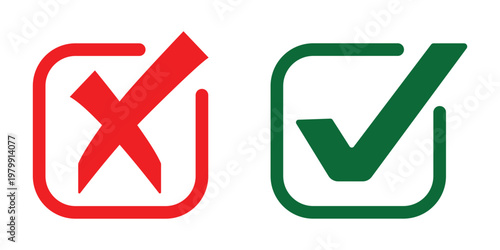 Checkmark cross symbols. Checkbox false wrong icons set. Vote checkmark, cross icons, symbols set. Vector icons. check box illustration.