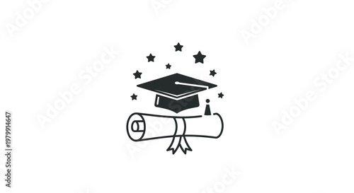 Graduation cap and diploma icon symbol.