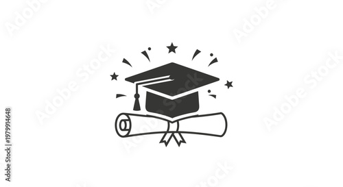 Graduation Cap and Diploma Icon.