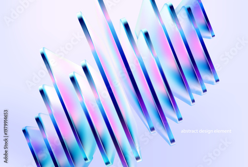 3D glass squares and rectangles. Abstract technology background of iridescent geometric shapes