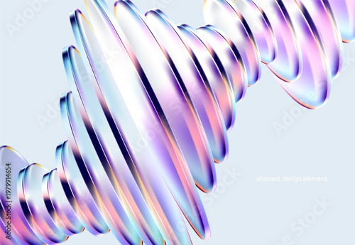 Abstract vector background of 3D glass circle and ovals. Transparent iridescent geometric shapes for poster and presentation design.