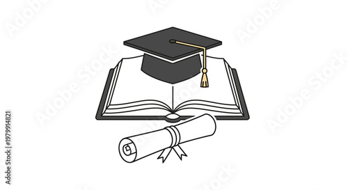 Graduation Cap on Open Book Diploma.