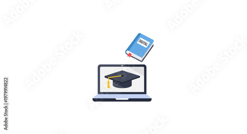 Graduation cap on laptop screen.