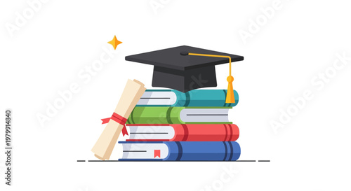 Graduation Cap on Stack of Books.