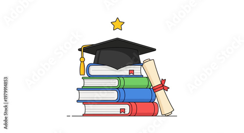 Graduation Cap on Stack of Books.