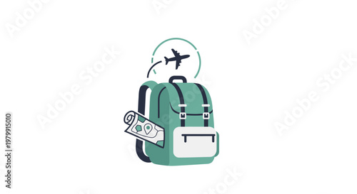 Green Backpack with Travel Ticket.