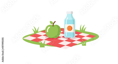 Green Apple and Water Bottle.