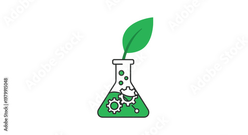Green Beaker with Leaf and Gears.