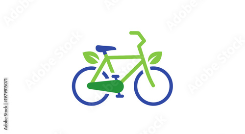 Green bicycle with blue wheels.
